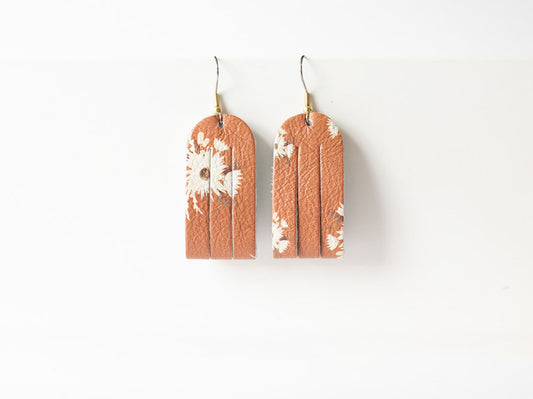 Leather Earrings / Mini Sliced / Rust Blooms