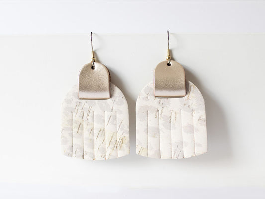 Leather Earrings / Fringies / Nude Leopard Cork & Metallic Platinum