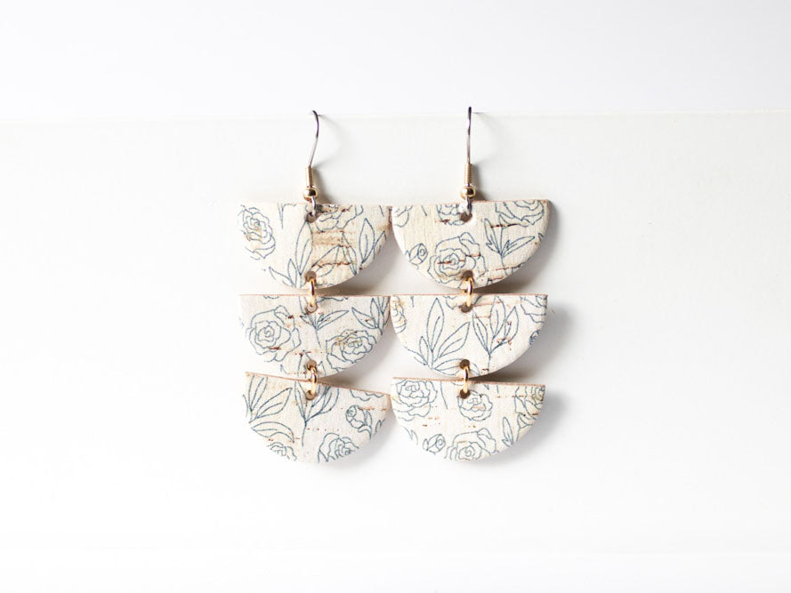 Leather Earrings / Tri Luna / Simple Roses Cork