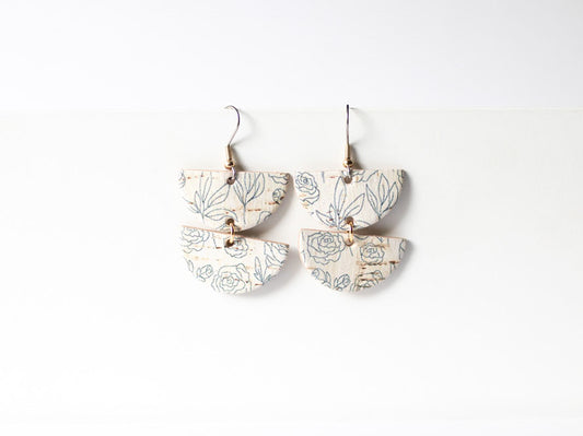 Leather Earrings / Demi Luna / Simple Roses Cork