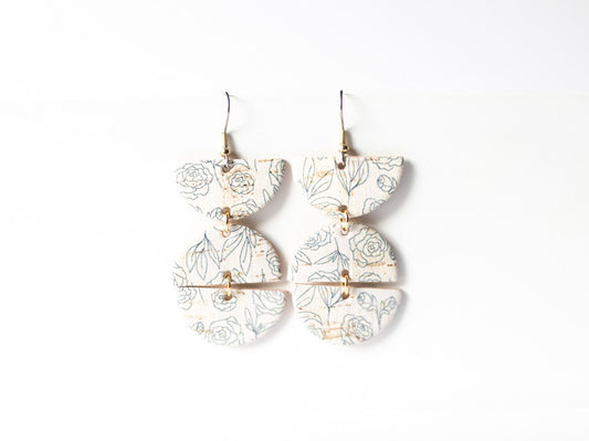 Leather Earrings / Mila / Simple Roses Cork