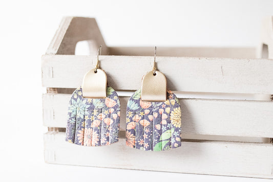 Leather Earrings / Fringies / Summer Gardens Cork & Metallic Platinum