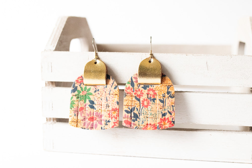 Leather Earrings / Fringies / Superbloom Cork & Metallic Gold