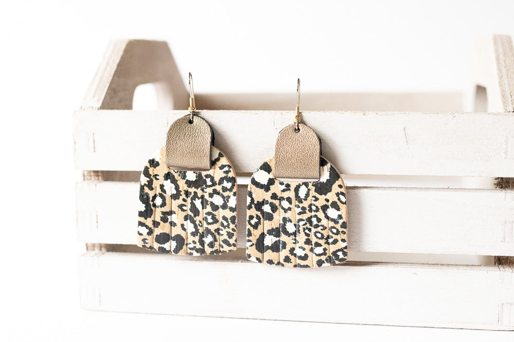 Leather Earrings / Fringies / Wildcat Cork & Aged Bronze
