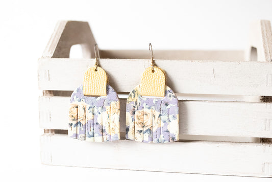 Leather Earrings / Fringies / Yellow Roses Cork & Summer Daffodil