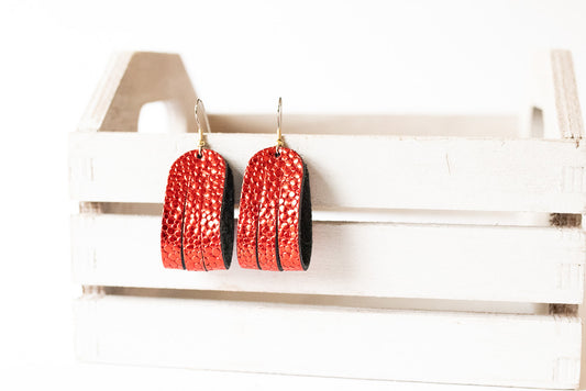 Leather Earrings / Mini Sliced / Red Dot Sparkle