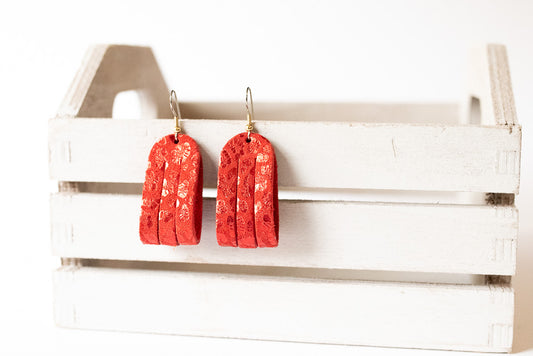 Leather Earrings / Mini Sliced / Red Leopard