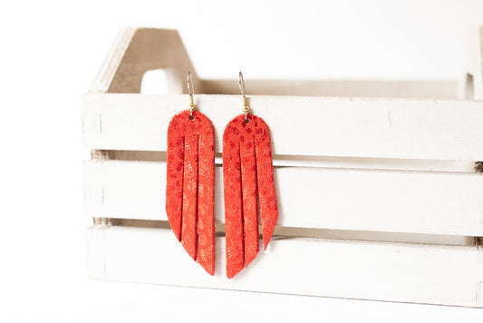 Leather Earrings / Fringe / Red Leopard