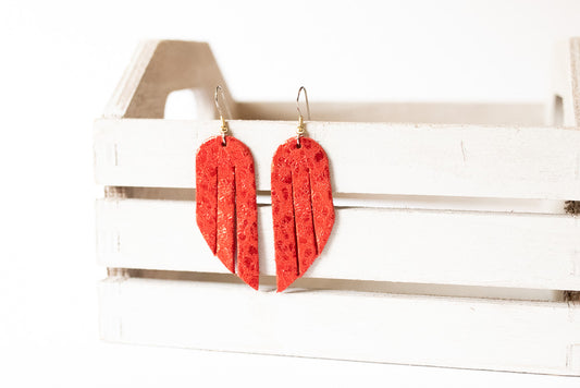 Leather Earrings / Mini Fringe / Red Leopard