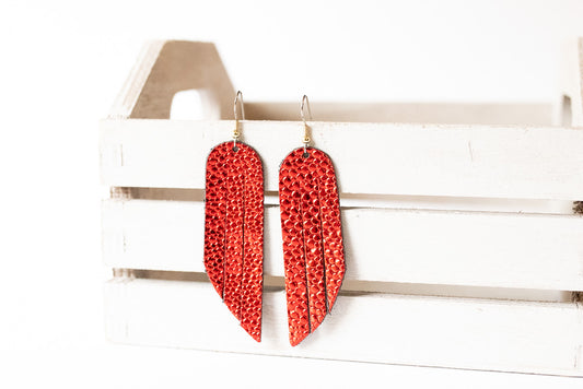Leather Earrings / Fringe / Red Dot Sparkle