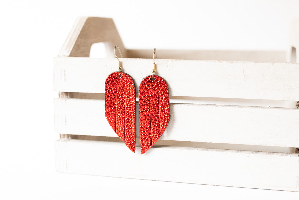 Leather Earrings / Mini Fringe / Red Dot Sparkle