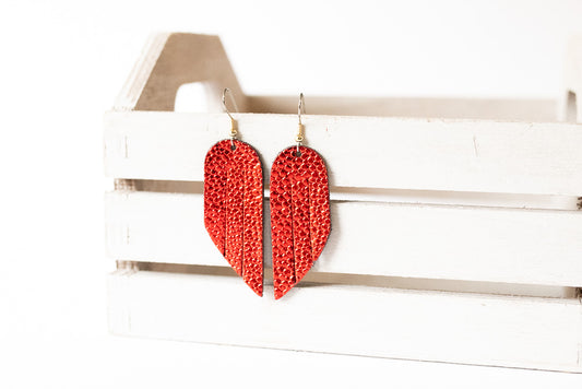 Leather Earrings / Mini Fringe / Red Dot Sparkle