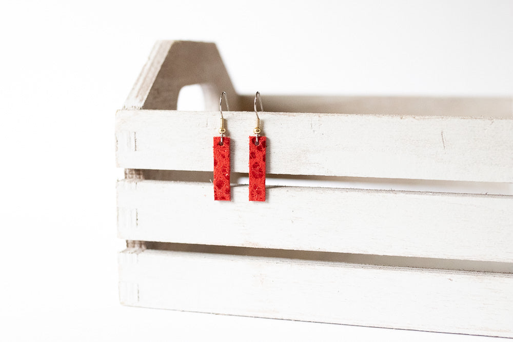 Leather Earrings / Simple Tiny / Red Leopard