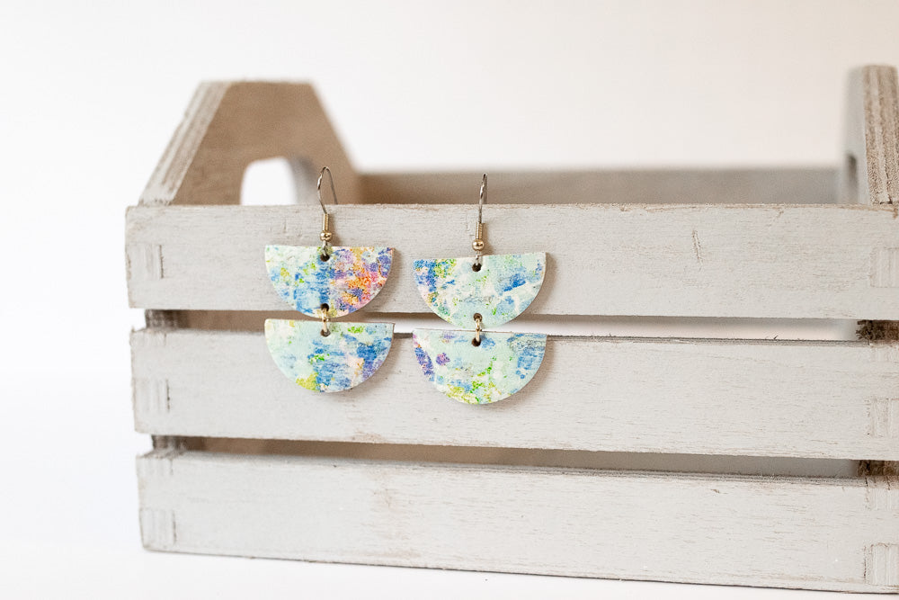 Leather Earrings / Demi Luna / Summer Graffiti Cork