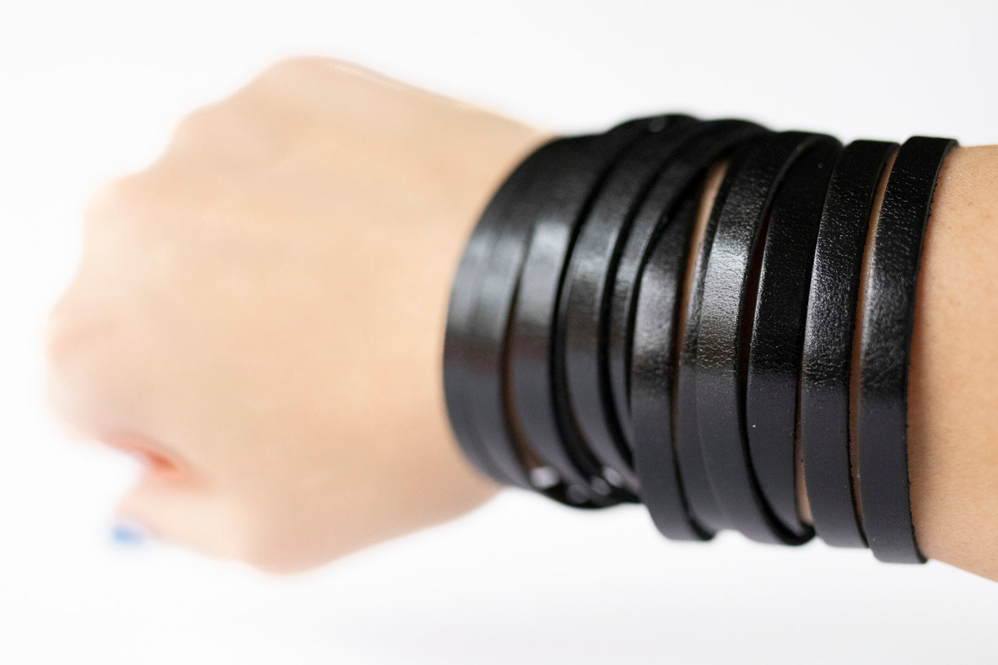 Leather Bracelet / Original Sliced Wrap Cuff / Metallic Black