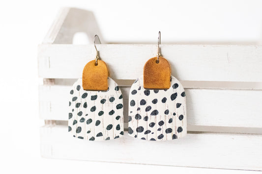 Leather Earrings / Fringies / Dottie Cork & Distressed Saddle