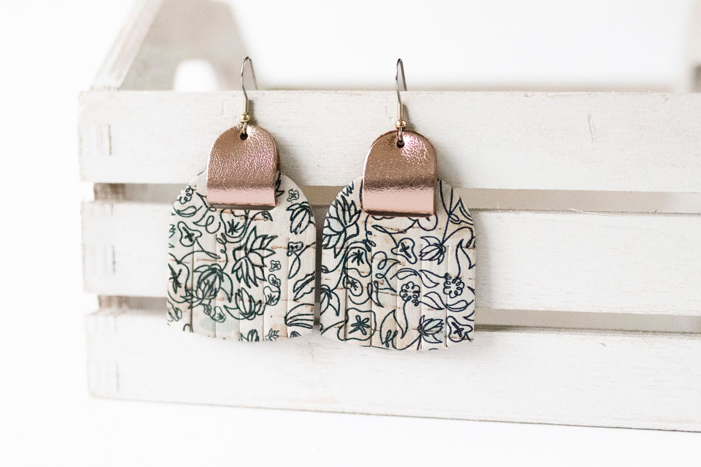 Leather Earrings / Fringies / Flourishing Bouquet Cork & Metallic Rosegold