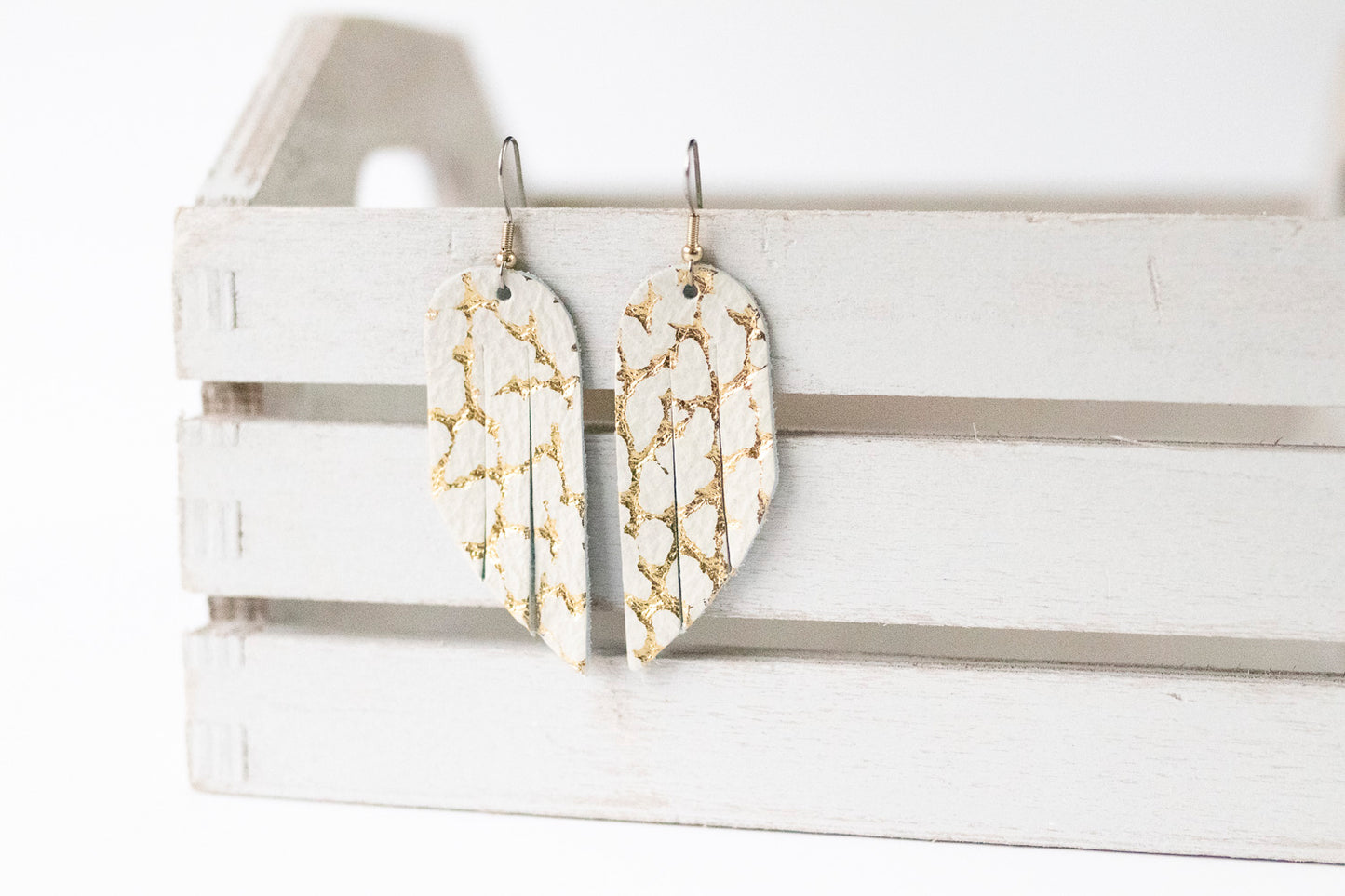 Leather Earrings / Mini Fringe / Gold Marble