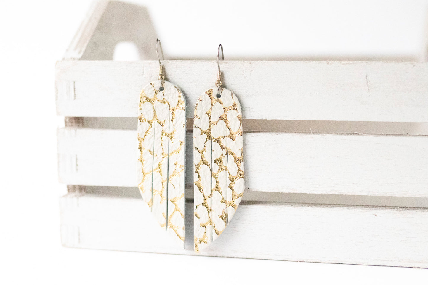 Leather Earrings / Fringe / Gold Marble