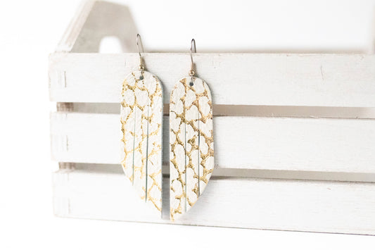 Leather Earrings / Fringe / Gold Marble