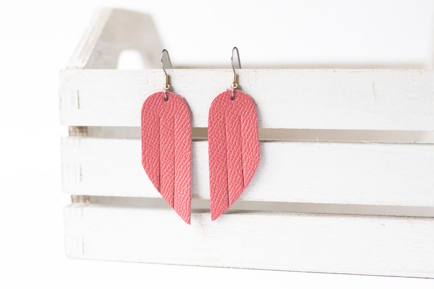 Leather Earrings / Mini Fringe / Pink Cherries