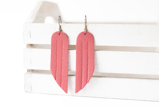 Leather Earrings / Fringe / Pink Cherries