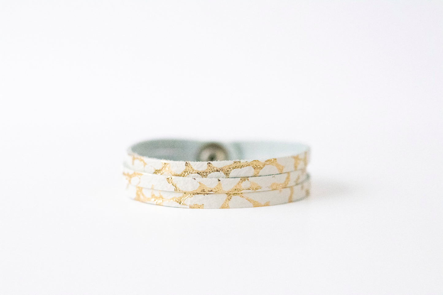 Leather Bracelet / Ultra Skinny Sliced Cuff / Gold Marble