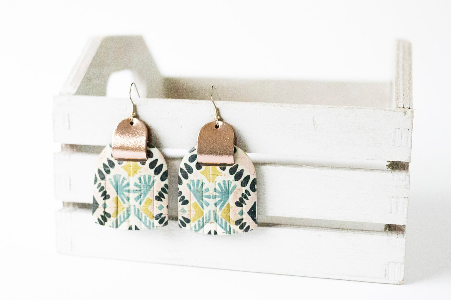 Leather Earrings / Fringies / Morocco Cork & Metallic Rosegold