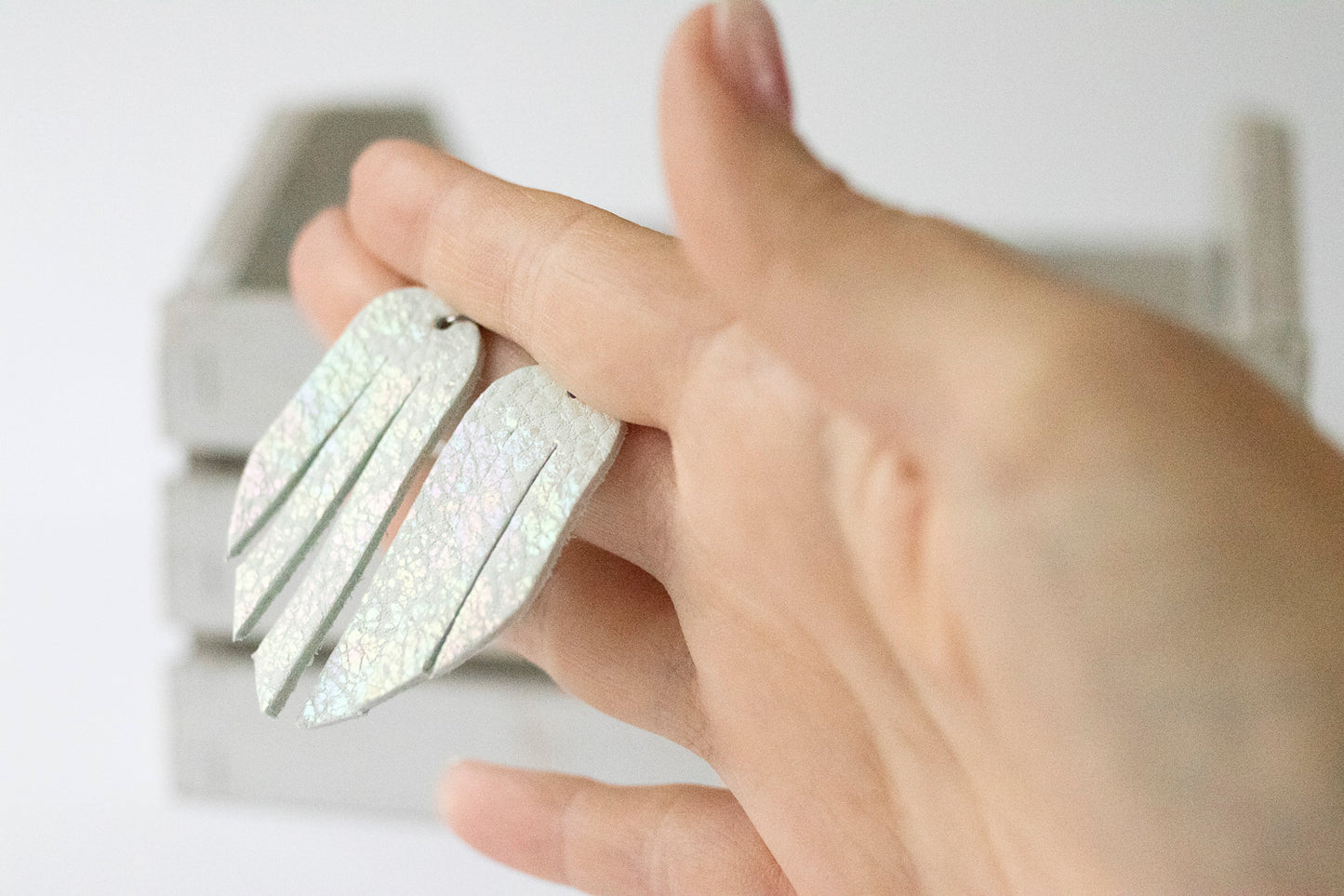 Leather Earrings / Mini Fringe / Pastel Cloud