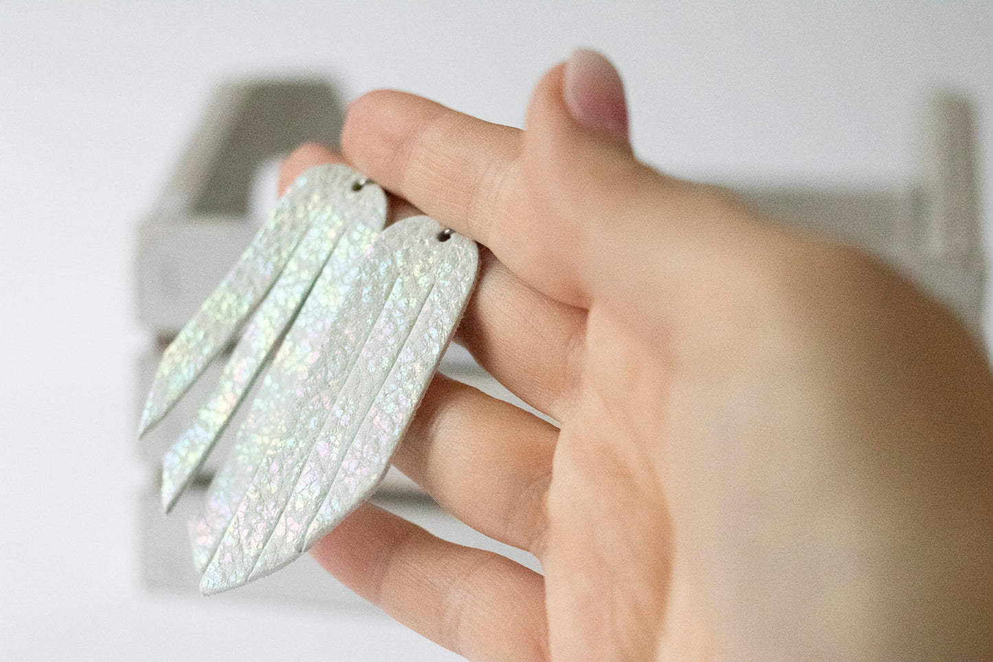 Leather Earrings / Fringe / Pastel Cloud