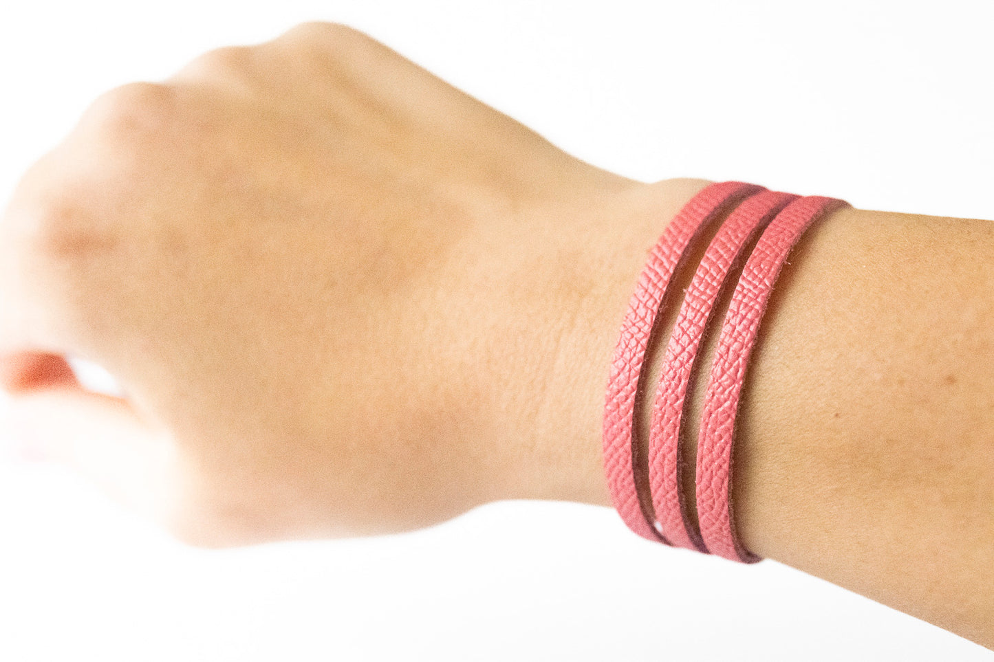 Leather Bracelet / Ultra Skinny Sliced Cuff / Pink Cherries