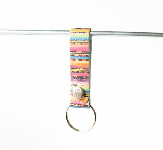 Leather Keychain / Snap Loop / Rayas de Verano