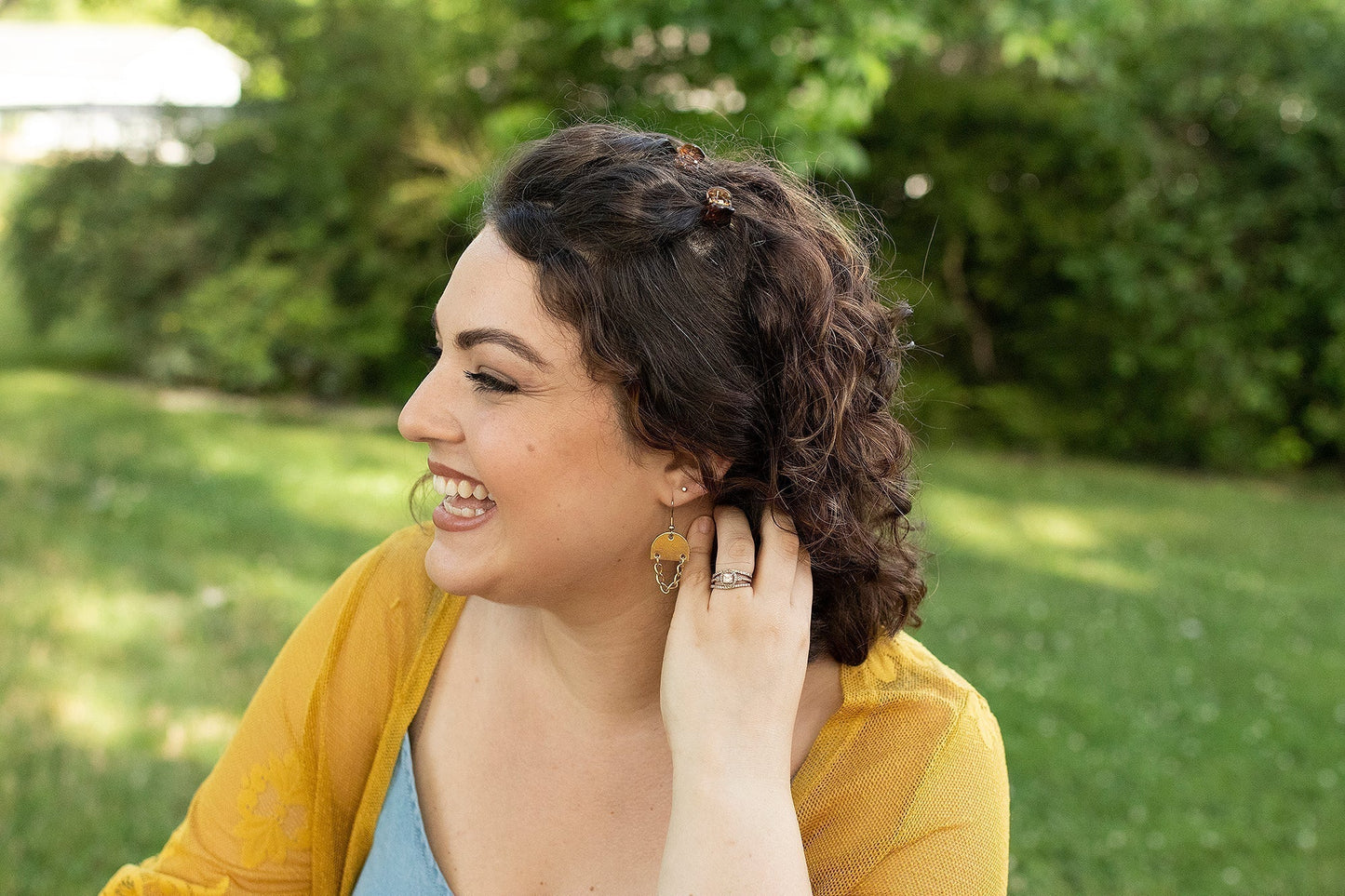 Leather Earrings / Mini Chain Drop / Clay