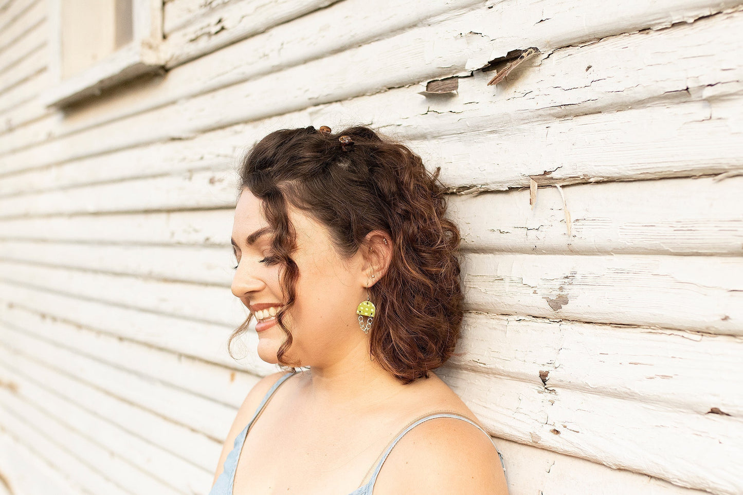 Leather Earrings / Mini Chain Drop / Clay
