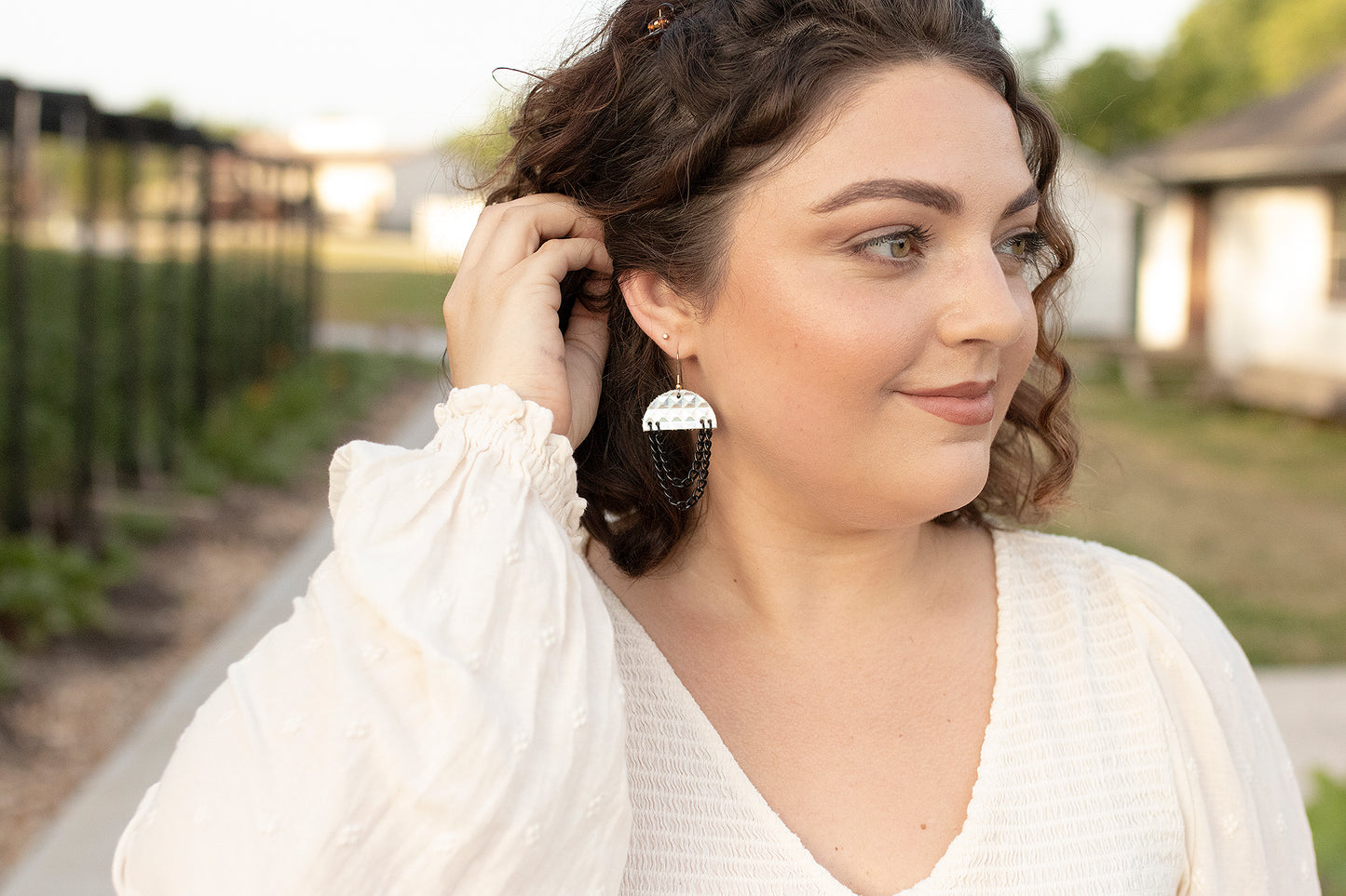 Leather Earrings / Black Chain Drop / Prism