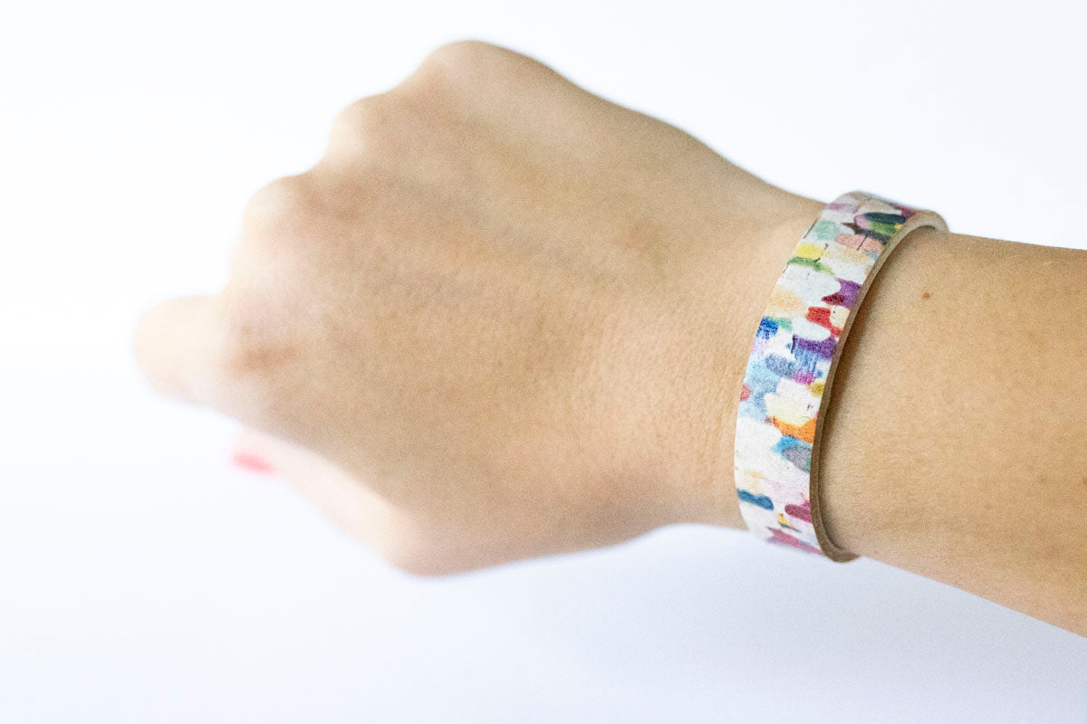 Leather Bracelet / Skinny Slim Cuff / Painted Waters Cork