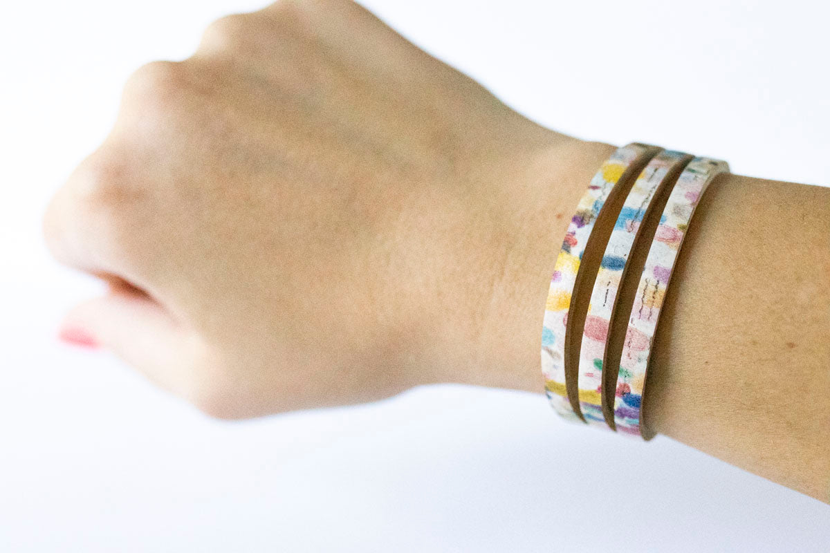 Leather Bracelet / Ultra Skinny Sliced Cuff / Painted Waters Cork