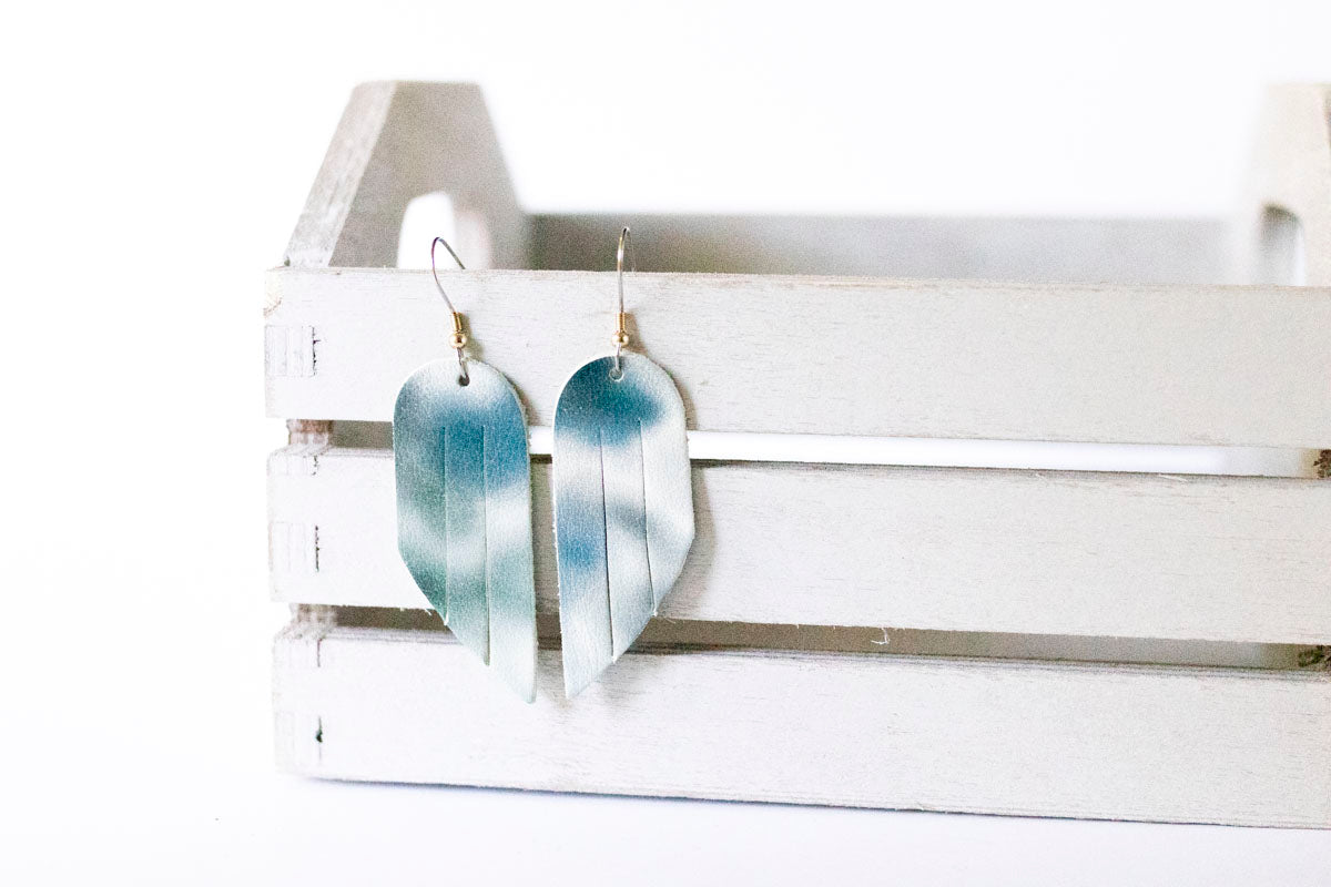 Leather Earrings / Mini Fringe / Cloudy Tie Dye