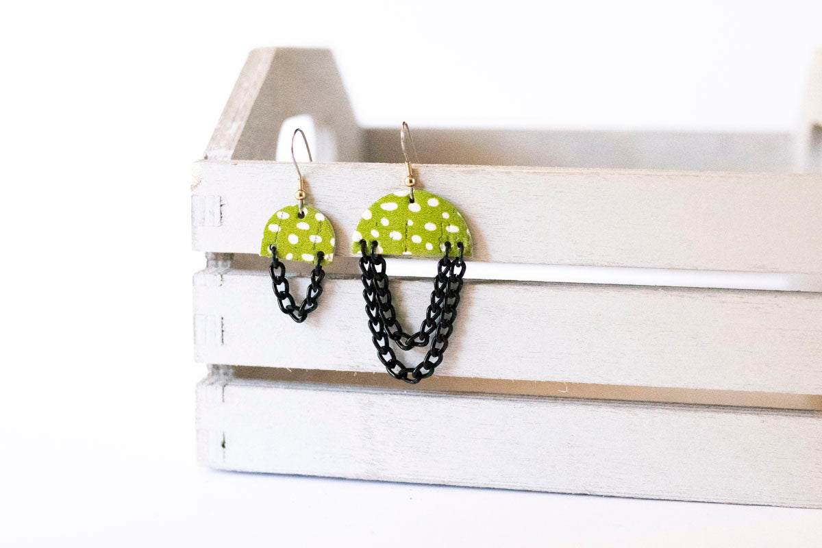 Leather Earrings / Mini Chain Drop / Clay