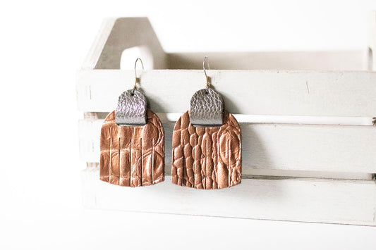 Leather Earrings / Fringies / Cinnamon Copper Croc & Soft Graphite