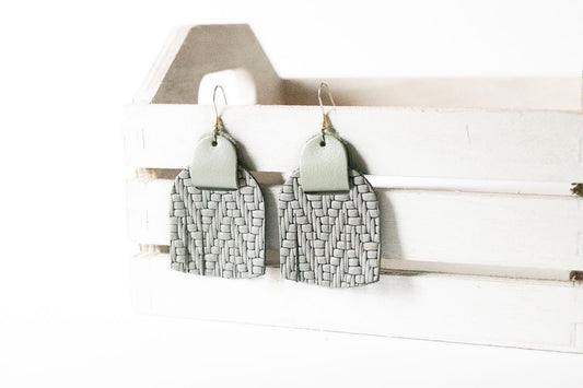 Leather Earrings / Fringies / Woven Slate & Mint Grass