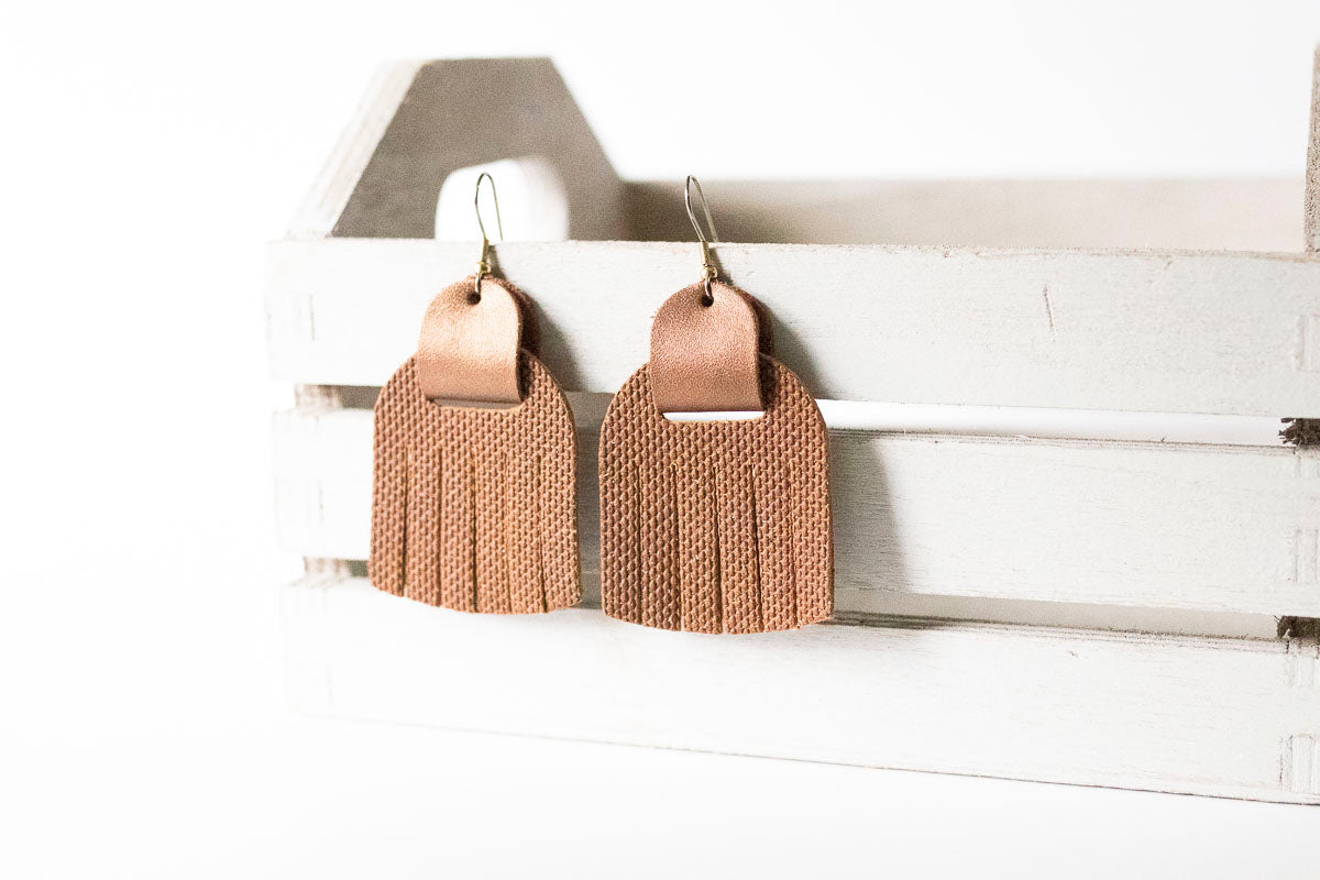 Leather Earrings / Fringies / Burlap & Smooth Bronze