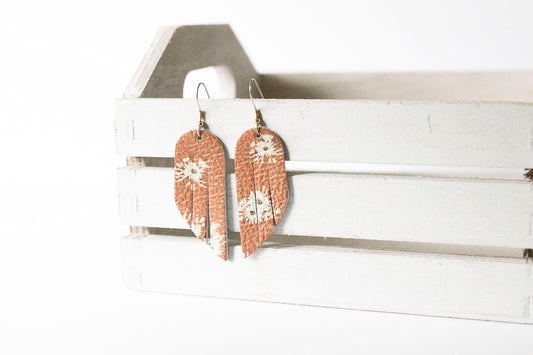 Leather Earrings / Mini Fringe / Rust Blooms
