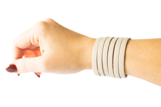Leather Bracelet / Original Sliced Cuff / Bone