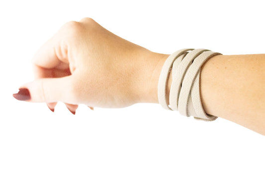 Leather Bracelet / Skinny Sliced Wrap Cuff / Bone