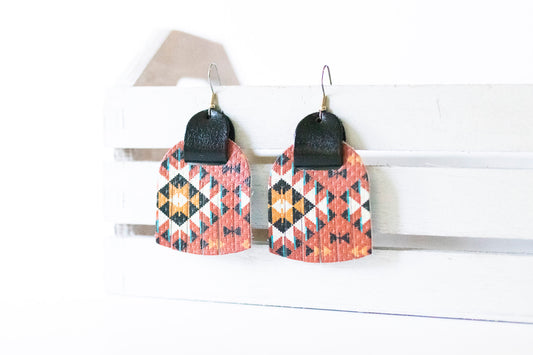 Leather Earrings / Fringies / Southwestern Rust & Metallic Black