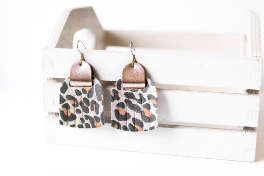 Leather Earrings / Fringies / Sparkle Leopard Gold & Metallic Rosegold