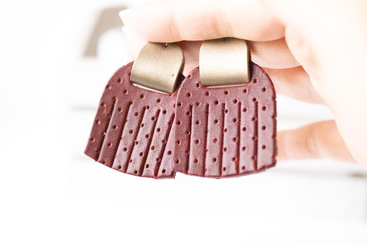 Leather Earrings / Fringies / Dark Cherry & Gold Earth