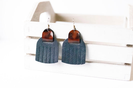 Leather Earrings / Fringies / Navy & Tortoise Shell