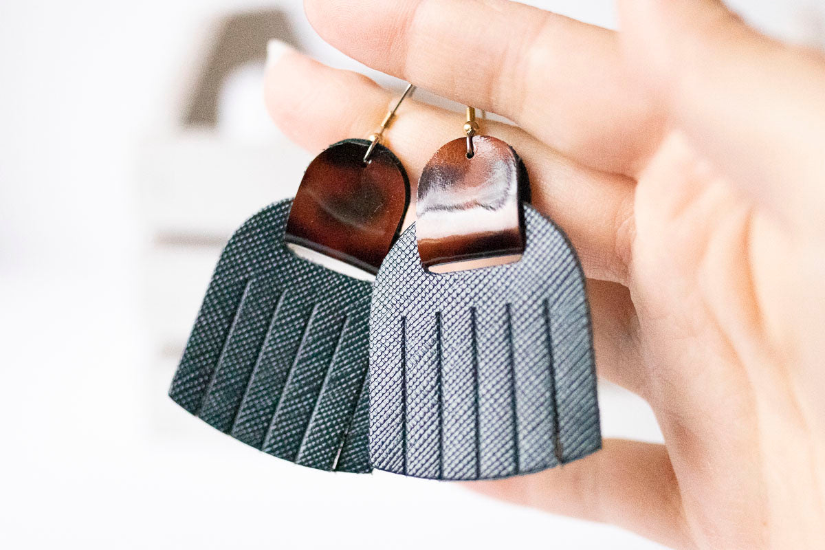 Leather Earrings / Fringies / Navy & Tortoise Shell
